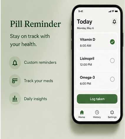 Screenshot of Thomas's pill reminder app