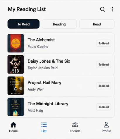 Screenshot of Catherine's reading list app